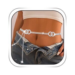 Rhinestone Chain Belt Metal Waist Chain Adjustable Crystal Belt Skinny Wedding🤎